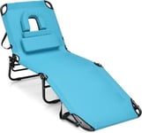 Chaise Longue Pliante Réglable en 5 Positions-Transat Jardin avec Trou pour Visage&3 Coussins Amovibles-Charge 160KG