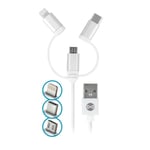 Forever USB 3-i-1-kabel, nylon, microUSB, USB til iPhone & USB type-C