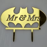 Gold Mr & Mrs Batman Superhero Acrylic Wedding Birthday Day Cake Topper Silhouet