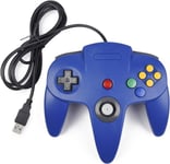 Manette De Jeu 64 N64 Usb Classique Gamepad Joystick Pour Windows Pc Mac (Bleu 1 X Pack)