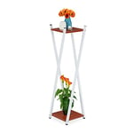 Relaxdays Présentoir à fleurs 2 étages aspect bois métal MDF Tabouret moderne à fleurs HBT 99 x 29 x 29 cm Blanc/brun rouge