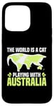 Coque pour iPhone 15 Pro Max Le monde est un chat qui joue avec l'Australie World Map Traveler