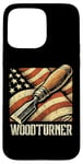 Coque pour iPhone 15 Pro Max Tour de tournage à bois drapeau américain USA