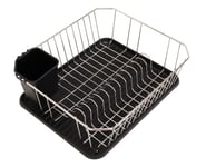 FurnitureXtra Stainless Steel Dish Drainer with Plastic Drip Tray and Cutlery Holder (Square Drainer Black)