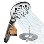 Pommeau de Douche avec tuyau 1,5 m et Filtre, Pomme de Douche 9 types de jet avec Fonction d'arrêt, Pomme de Douche Haute Pression, Pomme de Douche Ronde à économie d'eau