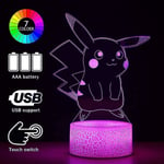 3D Pikachu Anime-lampa - Pikachu-leksaker Färgförändrande Dekorlampa med fjärrkontroll och smart touch, Jul- och födelsedagspresenter till Pikachu-fans