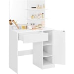 Coiffeuse avec Miroir, 1 tiroir, 2 étagères, sans tabouret, 80 x 40 x 132 cm, Placard de Rangement, Organisateur de Maquillage, Blanc