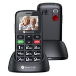 SweetLink S2 Plus GSM Téléphone Senior Portable,Téléphone Portable à Grosses Touches,Bouton SOS, Batterie 1400mAh, Volume Fort, Chargement sur Socle, Radio FM,Lampe Torche,2G Double SIM, 1,77 “, Noir