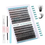 GEMERRY Cluster Lashes Kit 3D Effect Fluffy Lash Extension Kit Individual Lashes with Bond and Seal Lash Glue, Lash Tweezers (30D+40D-3D Effect,10-18mm-KIT)