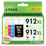 CATJOY 912XL Ink cartridges Replacement for HP 912XL Ink Cartridges Multipack HP 912 for HP OfficeJet 8010 8012 8014 8015 8017 OfficeJet Pro 8020 8024 8023 8025 (1 Black 1 Cyan 1 Magenta 1 Yellow)