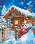 LUOYCXI DIY digital painting adult kit canvas painting bedroom living room decoration painting Christmas snowman cottage-40X50CM