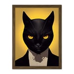 Doppelganger33 LTD Le Chat Noir Black Cat Tuxedo Yellow Portrait Artwork Framed Wall Art Print 18X24 Inch