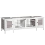 PawHut Cage Lapin, clapier Lapin, avec bac Amovible, 2 Portes, Pieds surélevés, Grillage en Acier, Cadre en Bois Massif, 161 x 50,5 x 53,3 cm, Blanc et Gris