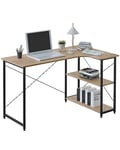 WOLTU Bureau d'ordinateur avec 2 Étagères, Bureau d'angle en L, Table de Bureau Poste de Travail avec Rangement, Bureau Informatique, en Bois d'Ingénierie et Métal, 120x74x71,5cm, Noir+Nature