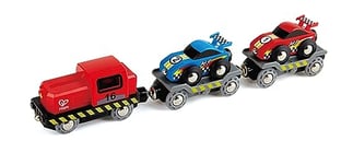 Jouet Hape Petit Train de Transport de Voiture de Course pour Circuit Train Bois - Jeu pour Enfant dès 3 ans - Compatible avec les Circuits de Marques Traditionnelles