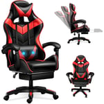 Chaise Gaming Ergonomique Fauteuil Gamer, Cuir pu Hauteur Réglable Inclinaison du dossier réglable avec Support Lombaire - Rouge