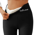 Dam Vinter Sherpa Fleece Fodrade Leggings Termiska Varma Byxor Stretchy Tjock Mjuk Svart S