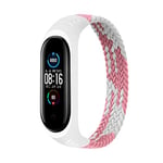 Bracelet Compatible pour Xiaomi Mi Band 7 6 5 4 3, Nylon Braided Stretch Solo Loop Bracelets Montre, Sport Remplacement Sangle avec Xiaomi Band Miband 7 5 6 4 3, rose blanc, L