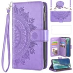 Asuwish Phone Case for Samsung Galaxy Note 20 5G Wallet Flip Cover with Tempered Glass Screen Protector and Mandala Flower Card Holder Stand Cell Note20 Notes 20s Twenty Not S20 Women Girls Purple