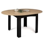 Table à Manger Ronde 4-6 Personnes Extensible Noir + Plateau Bois