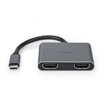 Nedis Adaptateur Multi-Ports USB | USB 3.2 Gen 1 | USB-C™ Mâle | 2X HDMI™ | 0.10 m | Rond | Plaqué Nickel | PVC | Noir | Bo