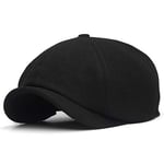 Two Sizes Solid Black Vintage Men Berets Caps Wool Beret Hat French Peaked Caps Female Casual Newsboy Cap Wool Ivy-Black,57Cm To 59Cm