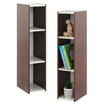 Iris Ohyama, Bibliotheque Gain de Place, Etroite 3 Etageres, Lot de 2, Marron, Réglable, Modulable, pour Salon, Bureau, Chambre, Livres, CD, Petit Meuble de Rangement, Montage facile, UB-9020