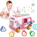 Yellcetoy Jouet Fille 1 an, Jouets Bebe 12 à 18 Mois Bus Musicaux Sensoriel avec Xylophone, Trieur de Formes Jouet éducatif précoce, Cadeaux d'anniversaire pour Les Enfant 12 Mois+