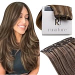 RUNATURE Extension Clip Cheveux Humain Brun Extensions de Cheveux à Clips Invisible Marron Foncé avec Blond Foncé CExtension Cheveux Naturel Remy Clip 16 Pouces/40cm 3 Pièces/50g #3P12