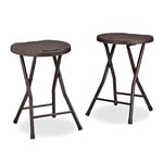 Relaxdays Tabouret de jardin lot de 2 BASTIAN pliant plastique optique rotin balcon terrasse rond résistant HxlxP: 45 x 32,5 x 29 cm, marron