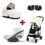 Cybex Pack Poussette trio Melio 4 Canvas White + Nacelle adaptateurs coque Coque Auto Cloud T i-Size Tissu Plus Platinum