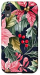 Coque pour iPhone XR Poinsettias rouge vif avec houx et feuilles vert foncé