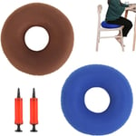 2 stycken Donut-säte kudde, uppblåsbar ring säte kudde, uppblåsbar säte kudde med pump, kuddar för bilar, soffor, skrivbord och rullstolar，39cm((Blå, Brun))