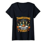 Womens Thanksgiving Turkey Alien UFO UAP Out of This World Feast V-Neck T-Shirt