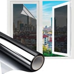 One Way Window Film Privacy - Privacy Film for Glass Windows, Reflective Anti Glare Static Daytime Privacy, Heat Control Mirror Tint UV Blocking Sticker for Home and Office (Black Sliver, 44 * 200CM)