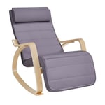 SONGMICS LYY010G01 Fauteuil à Bascule avec accoudoirs en Bois de Bouleau, Repose-Pieds réglable sur 5 Positions, Charge maximale 150 kg, pour Chambre à Coucher, Salon, Gris Clair Naturel