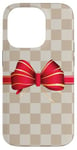 Coque pour iPhone 14 Pro Vanilla White Coffee Red Bow Checkered classic pattern