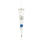 Relaxdays Carillon à Vent avec Boules en Verre, métal, déco pour extérieur & intérieur, HxD: 46x5 cm, argenté - Bleu