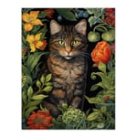 Herbaceous Henry The Garden Tabby Cat Stylish Floral Flower Design Illustration Extra Large XL Unframed Wall Art Poster Print