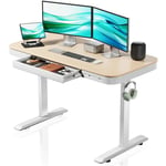 Wiltec - Table Bureau Assis-debout Hauteur réglable 720 à 1200 mm Blanc-Beige Taille 1180 x 600mm Moteur Station de charge usb-a usb-c Anticollision