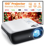 Videoprojecteur, projecteur Bluetooth natif 1080P avec écran 100", Mini projecteur 4K pour la Maison, la Chambre à Coucher, Compatible avec Smartphone, HDMI, USB, AV, Fire Stick, PS5