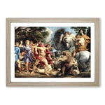 Big Box Art Peter Paul Rubens Attack Framed Wall Art Picture Print Ready to Hang, Oak A2 (62 x 45 cm)