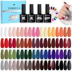 TOMICCA 42PCS Kit Vernis Semi Permanent Automn/Hiver, 36 Couleurs + 1 Base + 1 No Wipe Top Coat + 1 Top Coat Matte + 1 Blooming Gel + 2 Présentoir à Clous Rond, Lot Gel Semi Permanent UV/LED