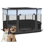 PawHut Parc pour Chien en Tissu Oxford, Parc Chiot, enclos extérieur pour Animaux, avec Poches de Rangement, enclos Pliable pour Chiens Chiots, 84 x 64 x 53 cm, Gris et Noir