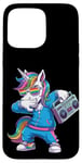 Coque pour iPhone 15 Pro Max Licorne dans les années 80 avec enregistreur cassette