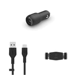 Belkin Premuim Car Bundle(37W Dual Port Fast Car Charger & USB-C to USB-A 1m charging cable & Vent Mount)