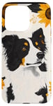 Coque pour iPhone 15 Pro Max White Border Collie Chien Tournesols Motif Art