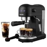 Salter Professional EK5240BO Espirista Coffee Machine - BPA-Free, Milk Frothing Wand, 1.4 L, For Ground Coffee, Single/Double Function, Touch Panel, 15-Bar Italian Pressure, Latte, Cappuccino, Black