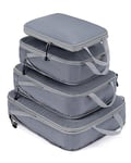 Meowoo 4Pcs Organisateur Valise Avec Compression, Rangement Valise Packing Cubes pour Voyage Maquillqage Vêtement Pochette Voyage Sac Compression Voyage, Organisateur de Voyage de Sac Main, Gris