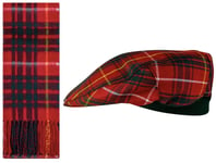 Lambswool Scarf and Flat Cap Gift Set Bruce Modern Tartan Plaid